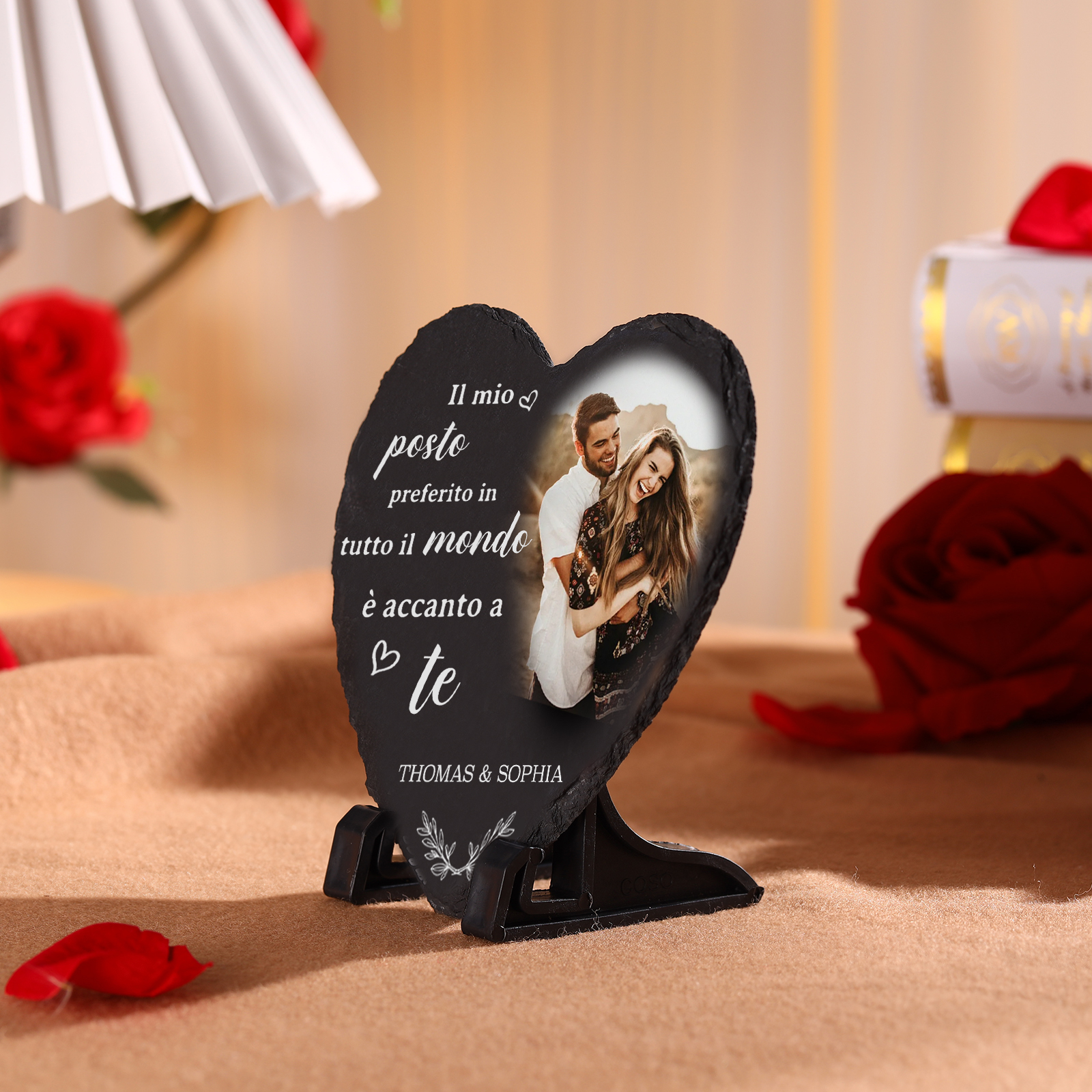 Decorazione Personalizzata in Pietra a Forma di Cuore con 2 Nomi e 1 Foto - "Il mio posto preferito in tutto il mondo è accanto a te" - Regalo di San Valentino per Lei/Lui | Jessemade
