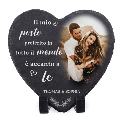 Decorazione Personalizzata in Pietra a Forma di Cuore con 2 Nomi e 1 Foto - "Il mio posto preferito in tutto il mondo è accanto a te" - Regalo di San Valentino per Lei/Lui | Jessemade
