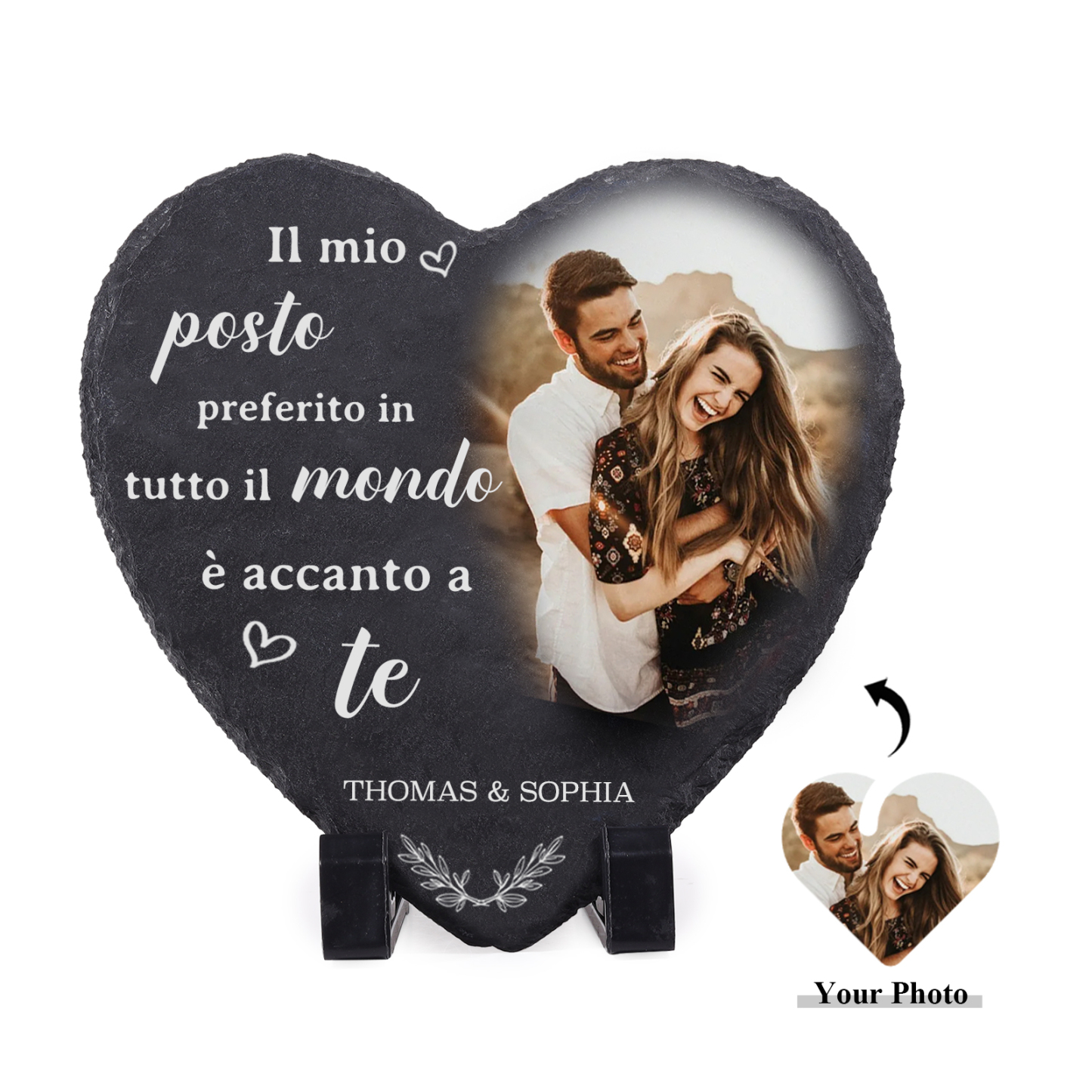 Decorazione Personalizzata in Pietra a Forma di Cuore con 2 Nomi e 1 Foto - "Il mio posto preferito in tutto il mondo è accanto a te" - Regalo di San Valentino per Lei/Lui | Jessemade
