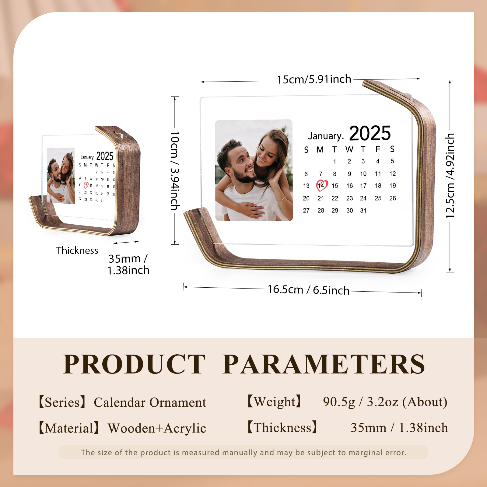 Personalised Couple’s Anniversary Calendar Ornament - Customise 1 Photo and 1 Date, Valentine’s Day Gift for Couple | Jessemade