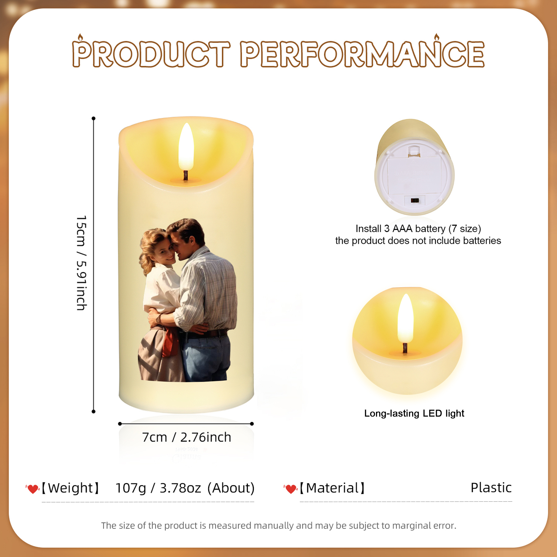 Candela LED Personalizzata con 2 Nomi, 1 Foto e 1 Data – "Ogni Storia d'Amore è Bella, ma la Nostra è la Mia Preferita" – Regalo di San Valentino per Lei/Lui | Jessemade