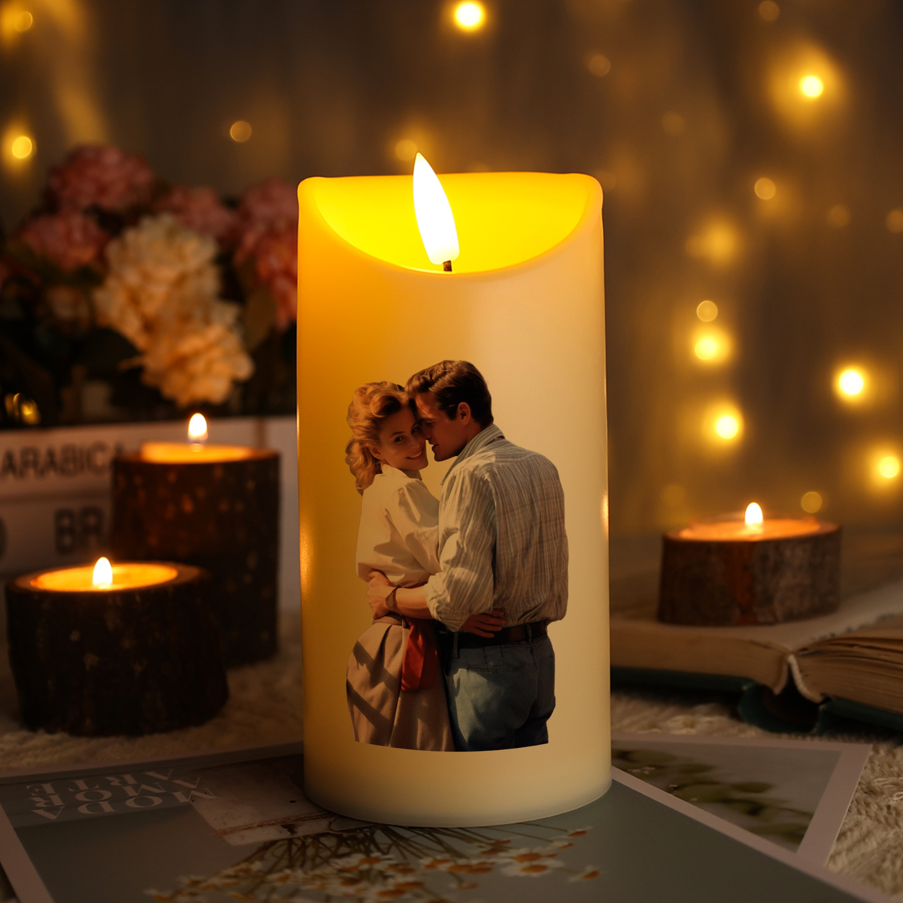 Candela LED Personalizzata con 2 Nomi, 1 Foto e 1 Data – "Ogni Storia