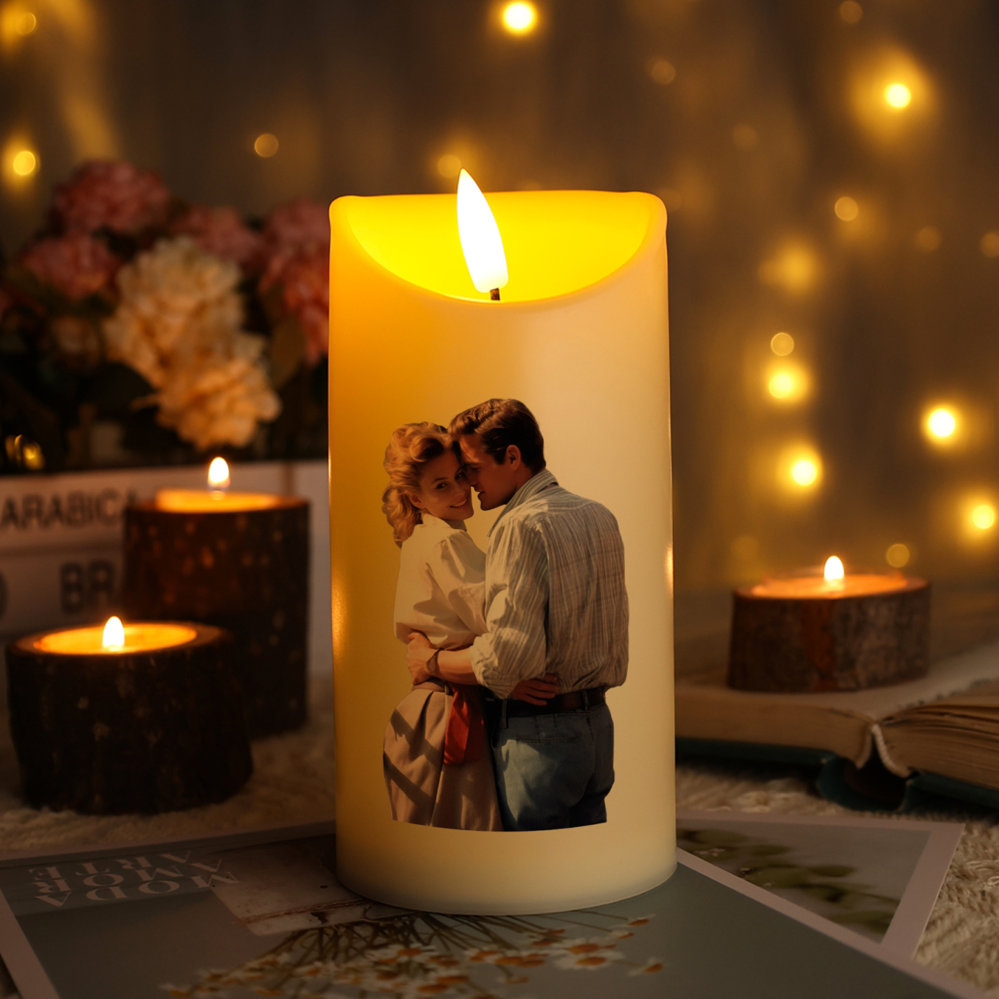 Candela LED Personalizzata con 2 Nomi, 1 Foto e 1 Data – "Ogni Storia