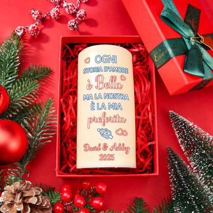 Candela LED Personalizzata con 2 Nomi, 1 Foto e 1 Data – "Ogni Storia d'Amore è Bella, ma la Nostra è la Mia Preferita" – Regalo di San Valentino per Lei/Lui | Jessemade