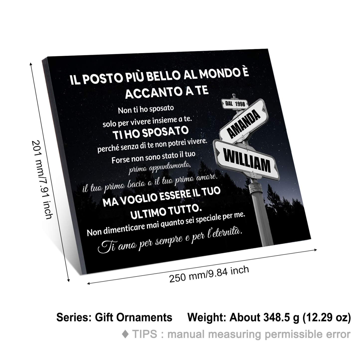 Targa Personalizzata in Legno - con 2 Nomi e Anno - "Il posto più bello al mondo è accanto a te" - Regalo di San Valentino per Lei/Lui | Jessemade