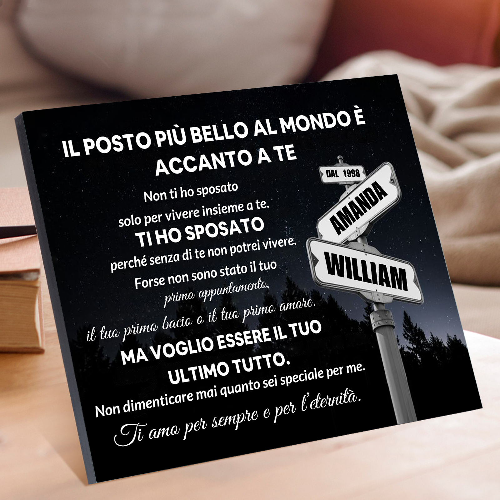 Targa Personalizzata in Legno - con 2 Nomi e Anno - "Il posto più bello al mondo è accanto a te" - Regalo di San Valentino per Lei/Lui | Jessemade