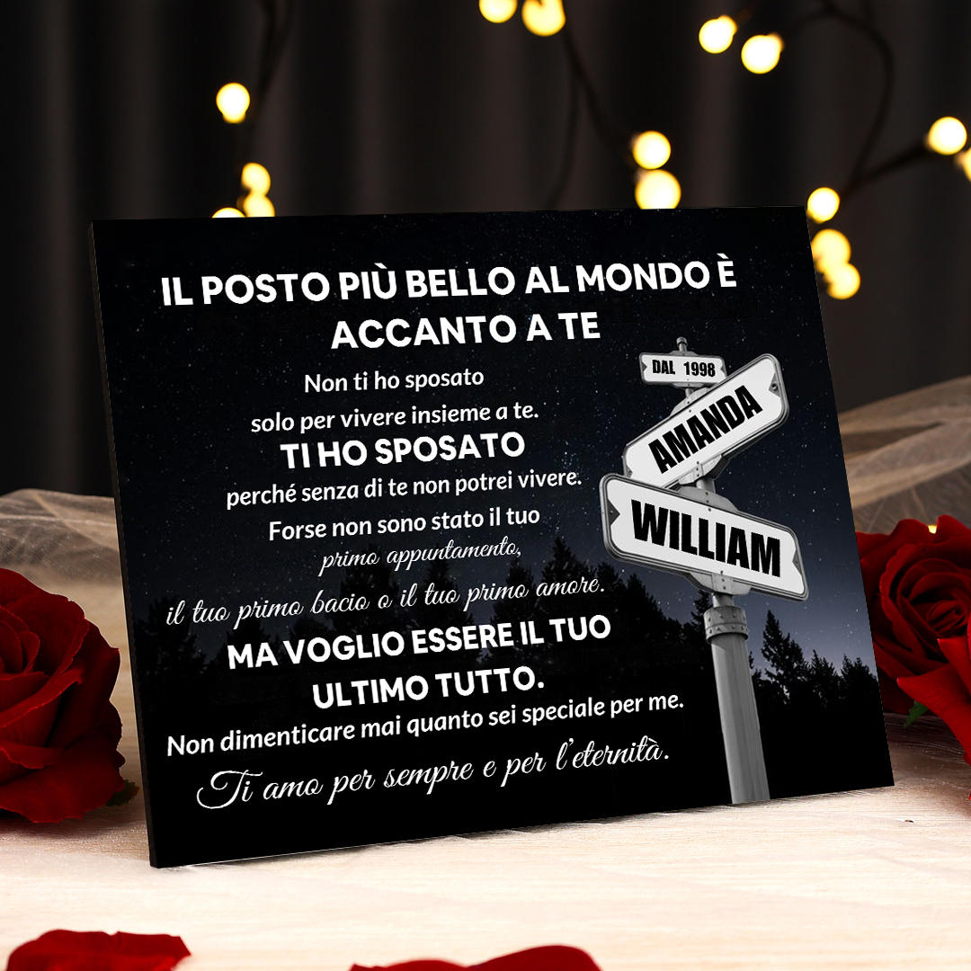 Targa Personalizzata in Legno - con 2 Nomi e Anno - "Il posto più bello al mondo è accanto a te" - Regalo di San Valentino per Lei/Lui | Jessemade