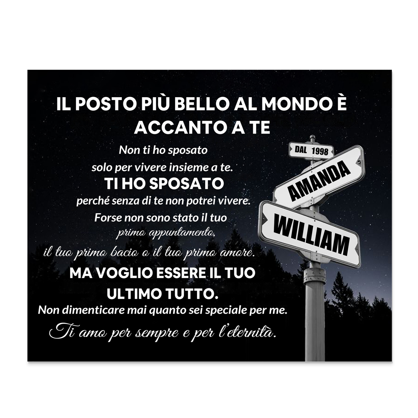 Targa Personalizzata in Legno - con 2 Nomi e Anno - "Il posto più bello al mondo è accanto a te" - Regalo di San Valentino per Lei/Lui | Jessemade