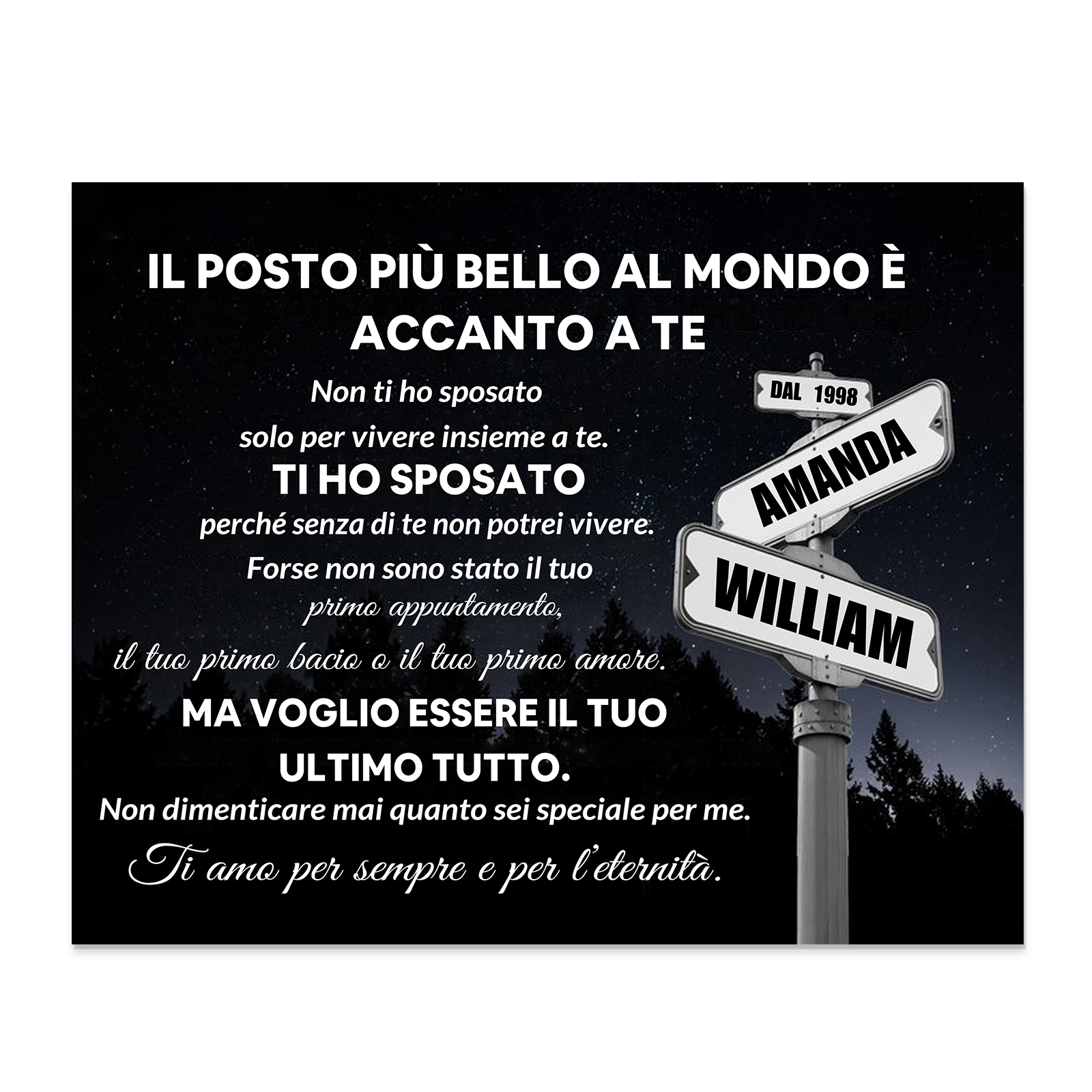 Targa Personalizzata in Legno - con 2 Nomi e Anno - "Il posto più bello al mondo è accanto a te" - Regalo di San Valentino per Lei/Lui | Jessemade