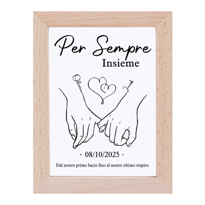 Cornice Lampada Notturna Personalizzata con 2 Nomi, Data - "Per Sempre Insieme" - Design con Cuore e Mani che si Tengono - Regalo di San Valentino per Lei/Lui | Jessemade
