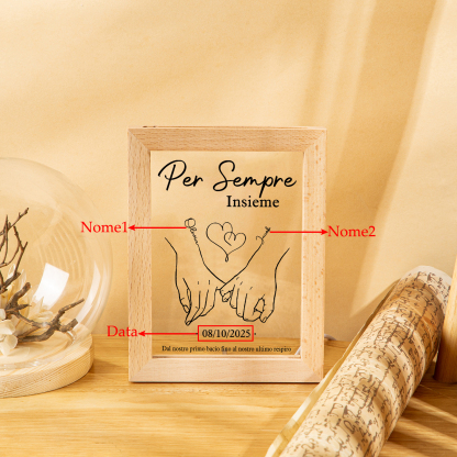 Cornice Lampada Notturna Personalizzata con 2 Nomi, Data - "Per Sempre Insieme" - Design con Cuore e Mani che si Tengono - Regalo di San Valentino per Lei/Lui | Jessemade