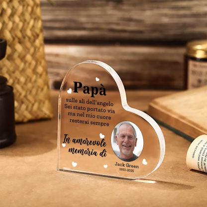 Decorazione Commemorativa in Acrilico Personalizzata – con 1 Nome, 1 Foto e 1 Data – “In Amorevole Memoria” – Regalo Commemorativo per Papà | Jessemade