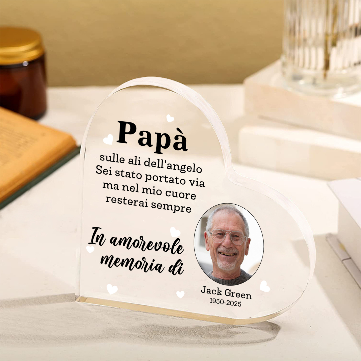 Decorazione Commemorativa in Acrilico Personalizzata – con 1 Nome, 1 Foto e 1 Data – “In Amorevole Memoria” – Regalo Commemorativo per Papà | Jessemade