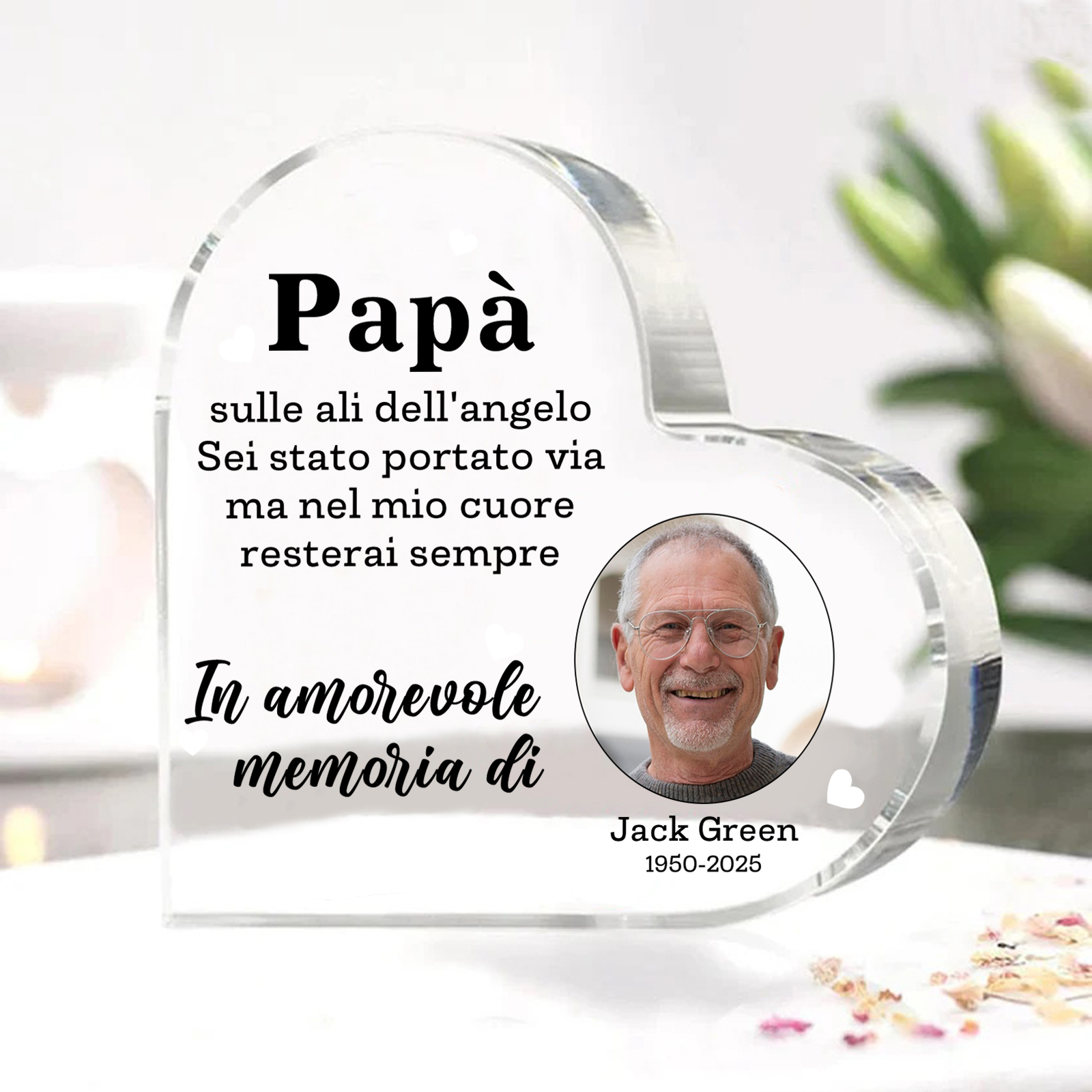 Decorazione Commemorativa in Acrilico Personalizzata – con 1 Nome, 1 Foto e 1 Data – “In Amorevole Memoria” – Regalo Commemorativo per Papà | Jessemade