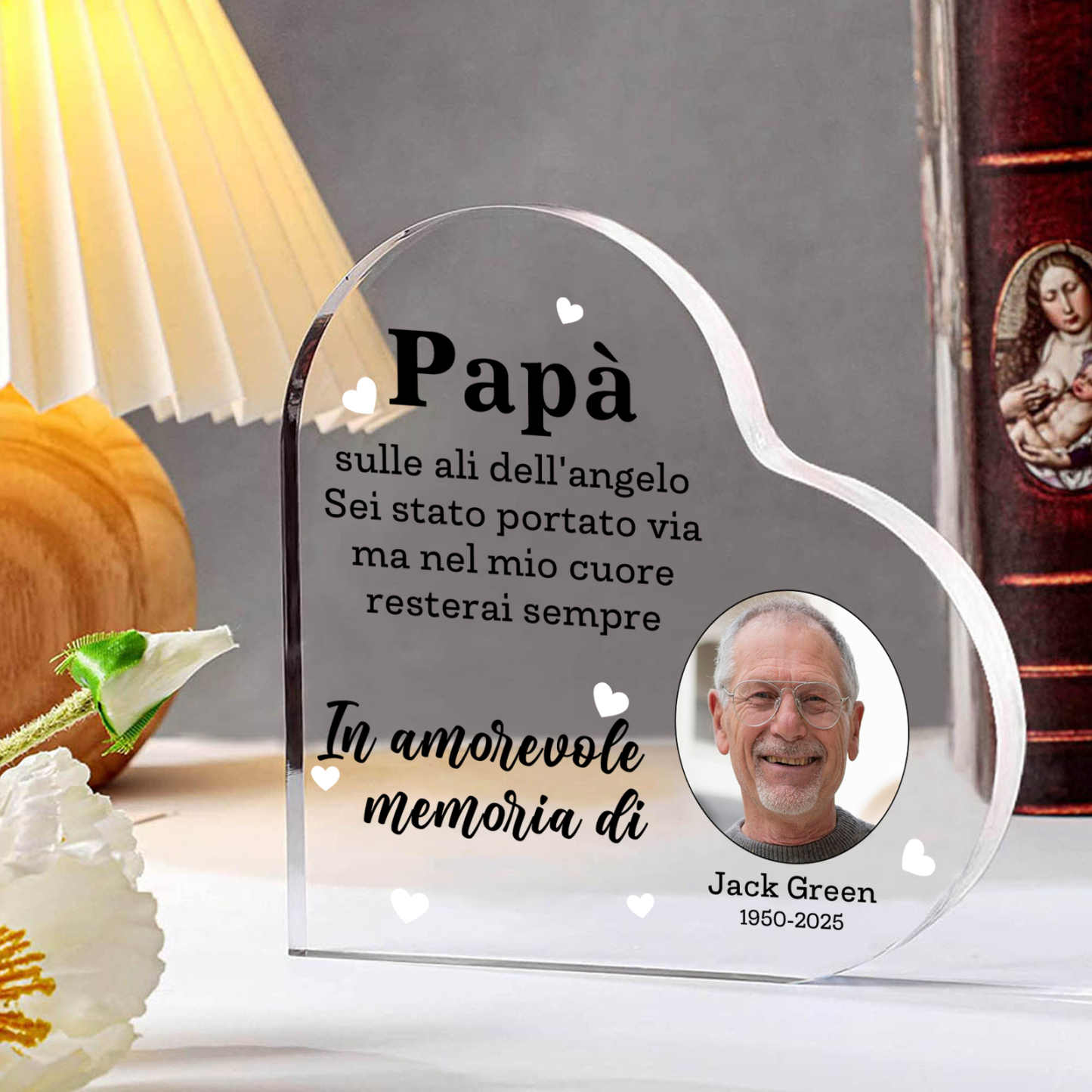 Decorazione Commemorativa in Acrilico Personalizzata – con 1 Nome, 1 Foto e 1 Data – “In Amorevole Memoria” – Regalo Commemorativo per Papà | Jessemade
