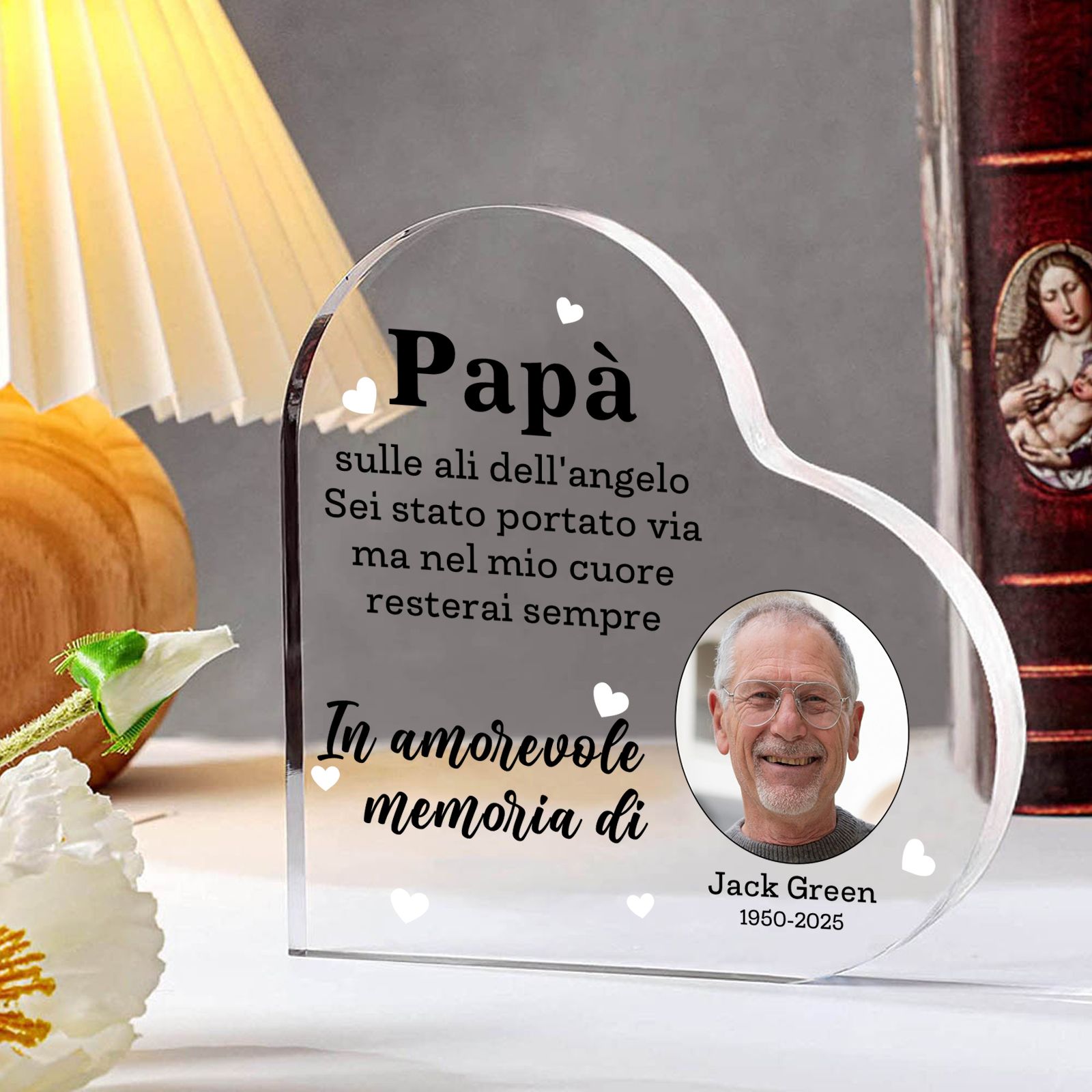 Decorazione Commemorativa in Acrilico Personalizzata – con 1 Nome, 1 Foto e 1 Data – “In Amorevole Memoria” – Regalo Commemorativo per Papà | Jessemade
