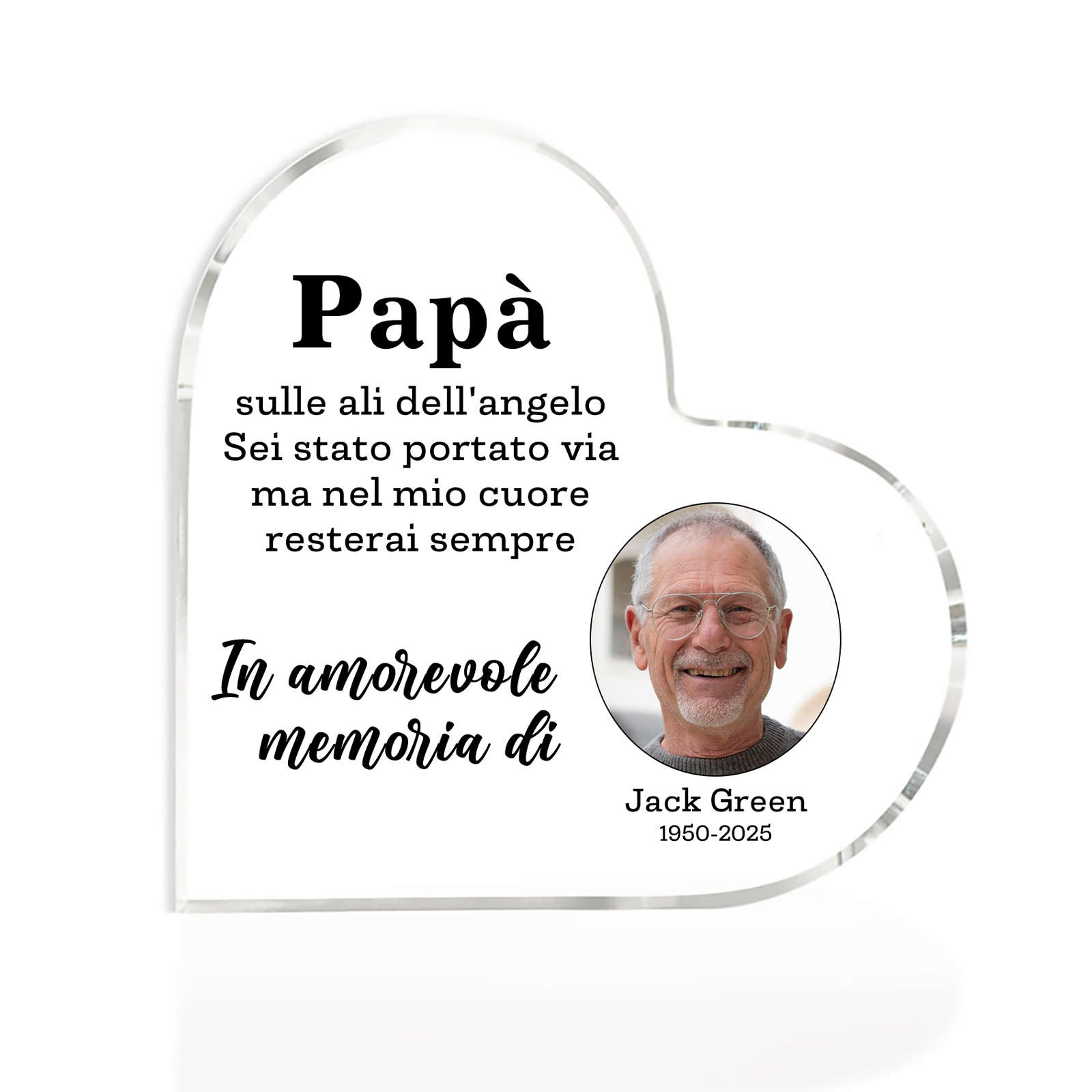 Decorazione Commemorativa in Acrilico Personalizzata – con 1 Nome, 1 Foto e 1 Data – “In Amorevole Memoria” – Regalo Commemorativo per Papà | Jessemade