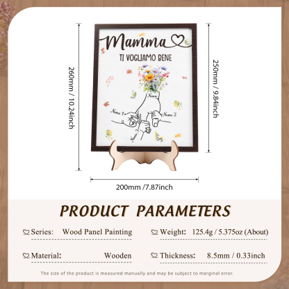 3 Nomi e Testo - Targa in Legno Personalizzata con Mano nella Mano per la Mamma - Regalo Festa della Mamma