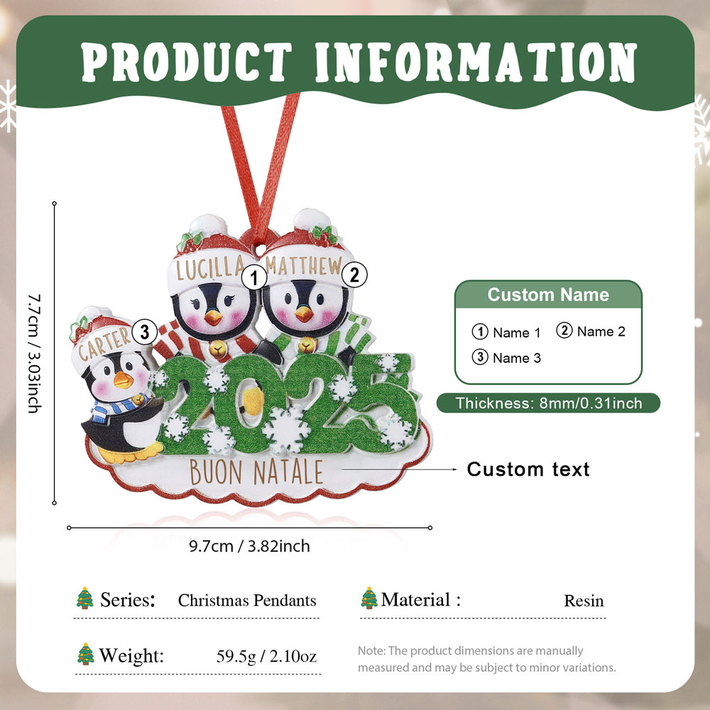 Addobbo natalizio personalizzato con famiglia di pinguini 2025