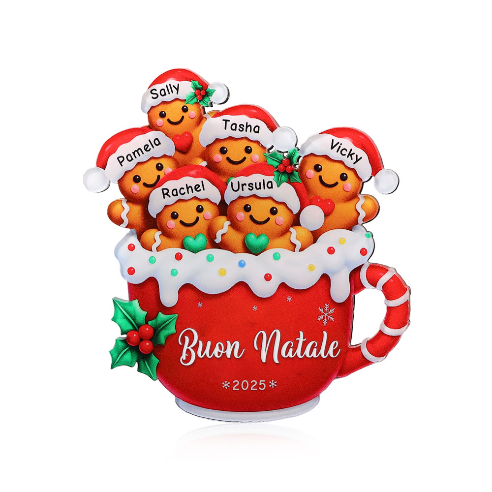 Calamita da frigorifero natalizia personalizzata a forma di tazza di pan di zenzero