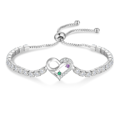 Bracciale tennis personalizzato con cuore e simbolo dell’infinito, con 2–4 nomi e pietre di nascita, bracciale tennis da donna per compleanno, anniversario o come regalo di Natale per mamma, moglie o coppia