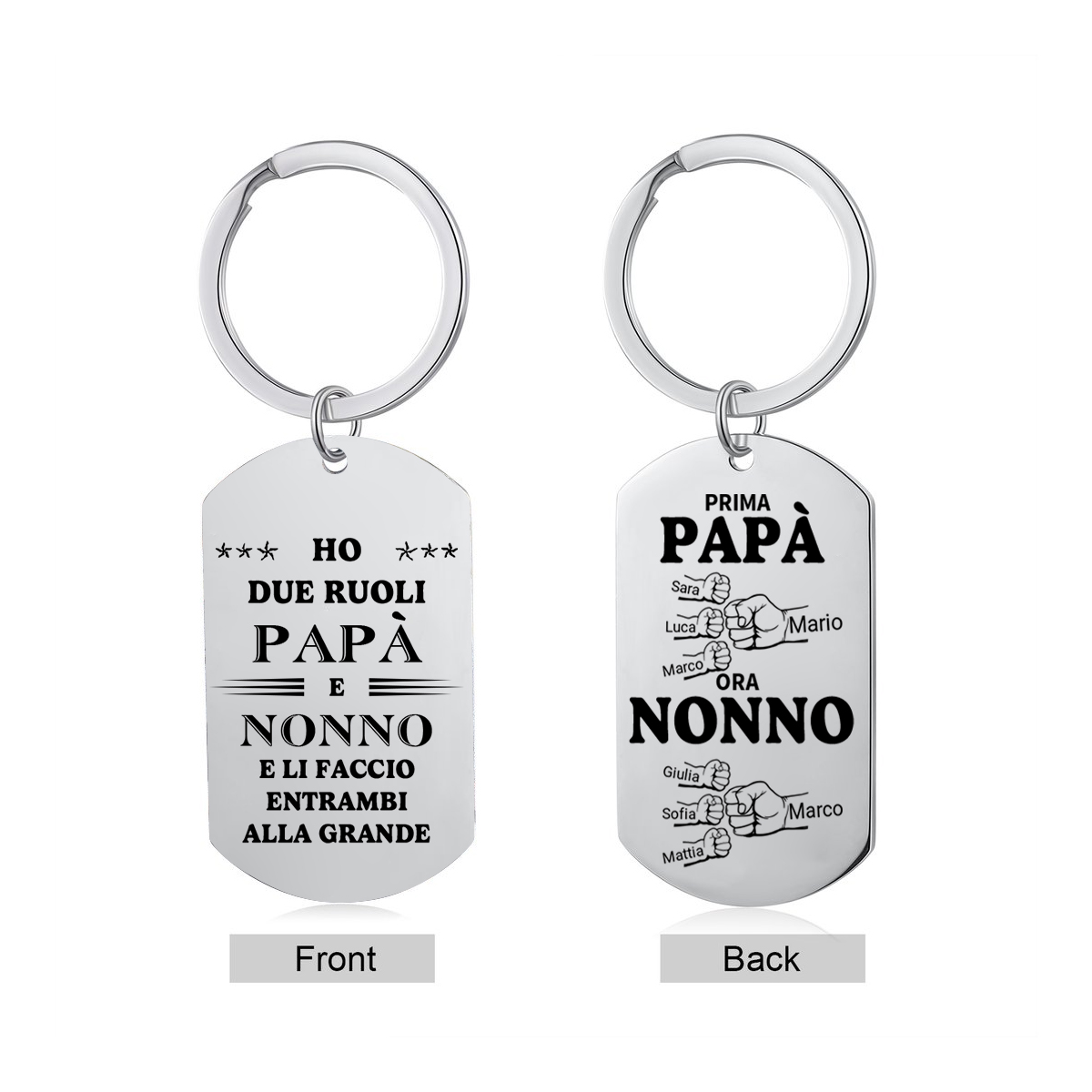 Prima papà, ora nonno - portachiavi con piastrina militare con saluto col pugno