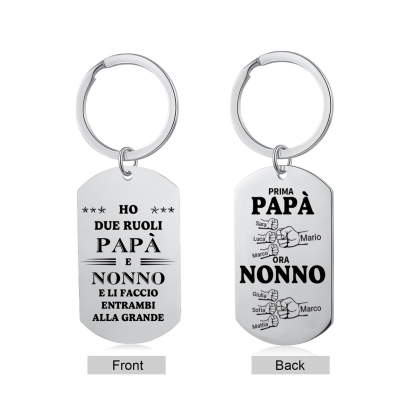 Prima papà, ora nonno - portachiavi con piastrina militare con saluto col pugno