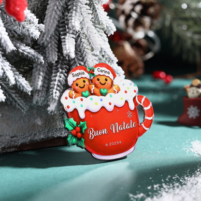 Calamita da frigorifero natalizia personalizzata a forma di tazza di pan di zenzero