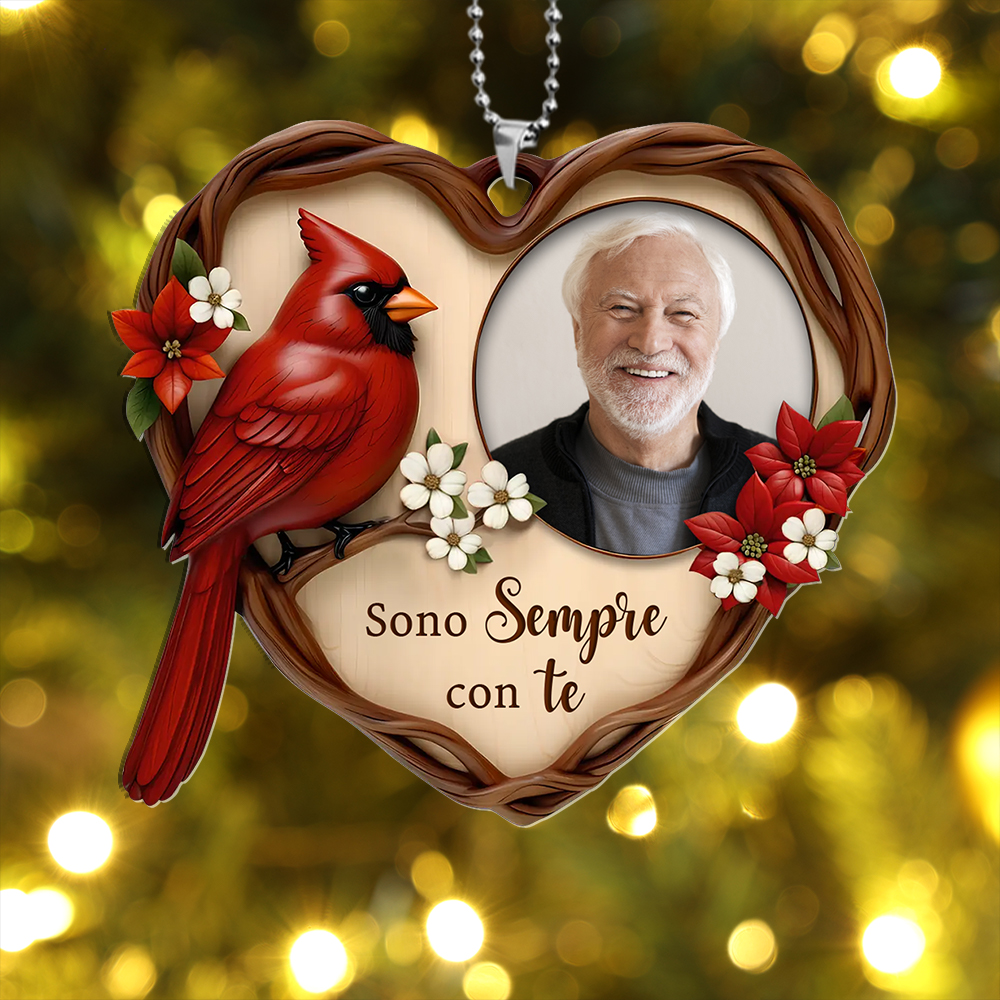 Decorazione per l'albero di Natale personalizzata, foto commemorativa con cardinale