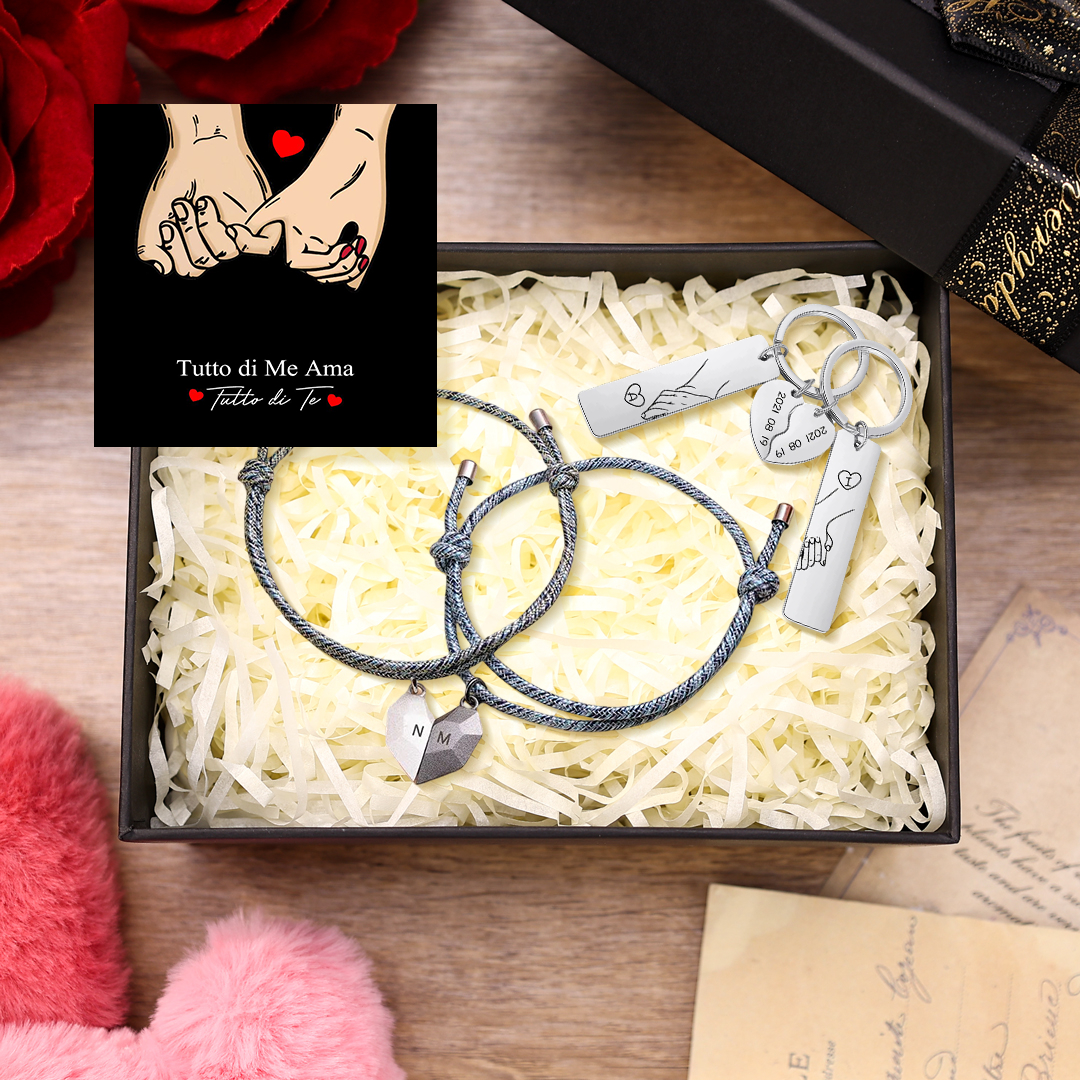 [Copy]Set Coppia Portachiavi e Braccialetti Personalizzati – Con 2 Date e 4 Lettere – Regalo di San Valentino per Lei/Lui | Jessemade
