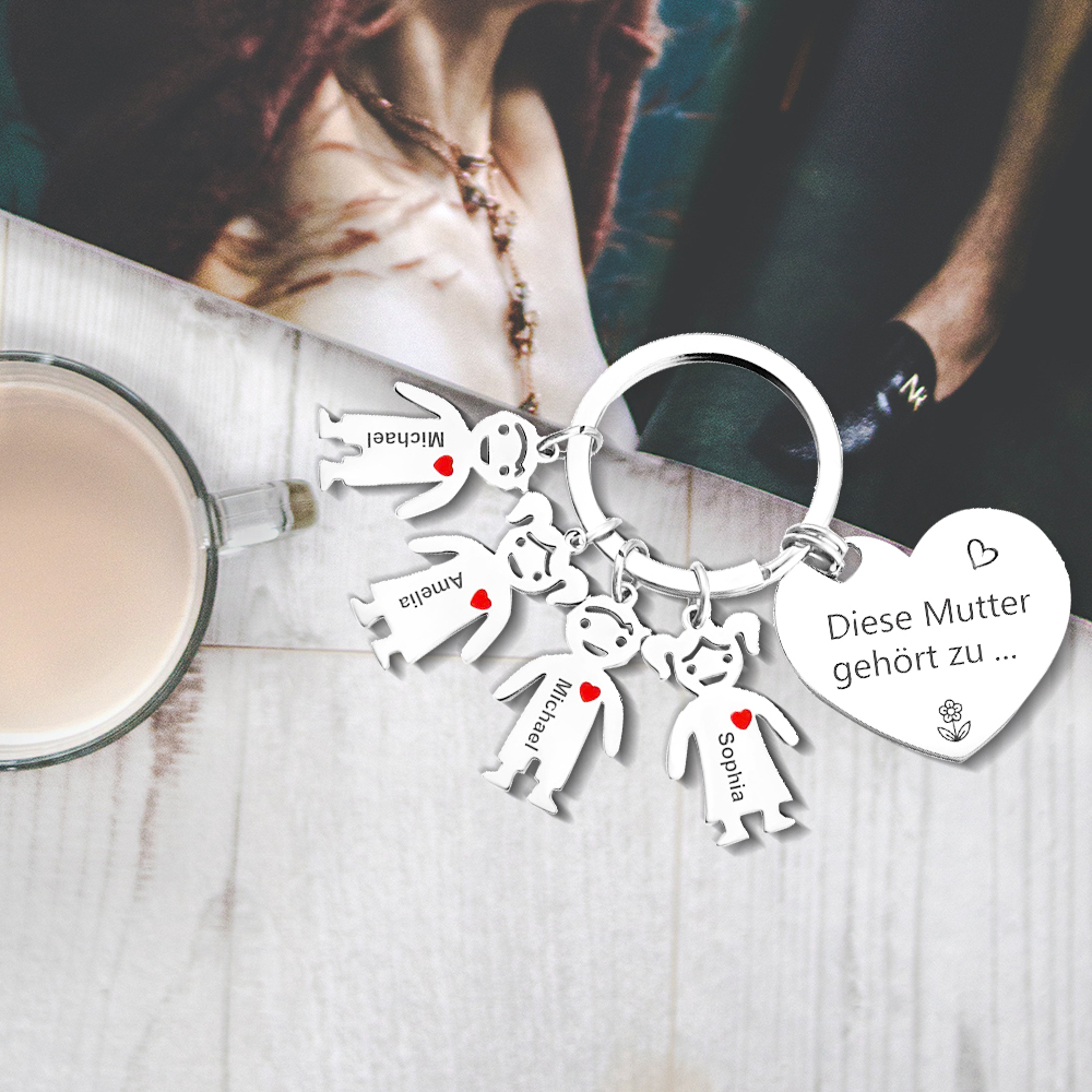 Portafoglio in Pelle PU per Donna Personalizzabile con Nome e Fiore di Nascita & Portachiavi con 4 Nomi e Testo - Set Regalo con Scatola per la Mamma | Jessemade