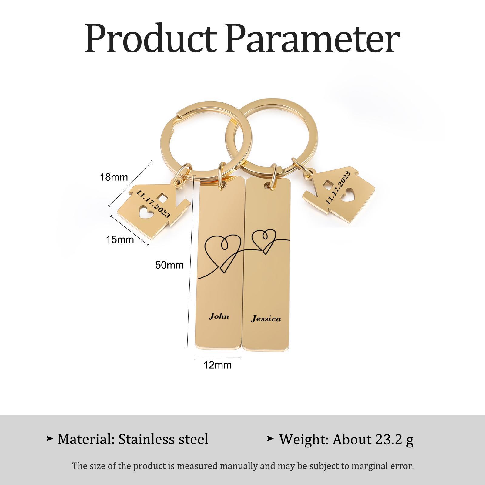 Portachiavi con carino casa per coppia  2 nomi e 2 date personalizzabile