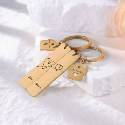 Portachiavi con carino casa per coppia  2 nomi e 2 date personalizzabile