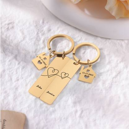 Portachiavi con carino casa per coppia  2 nomi e 2 date personalizzabile