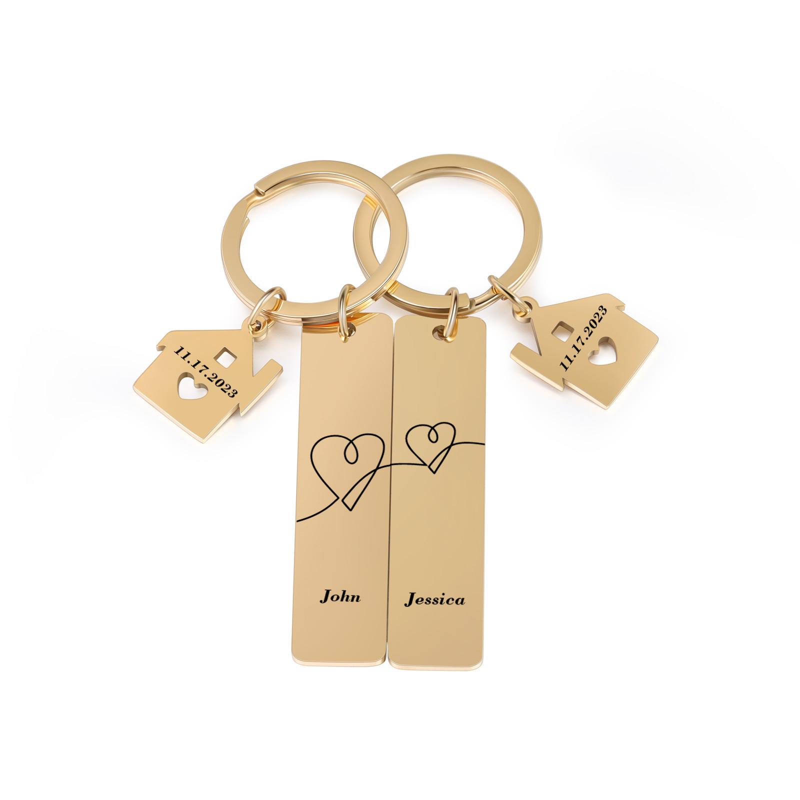 Portachiavi con carino casa per coppia  2 nomi e 2 date personalizzabile