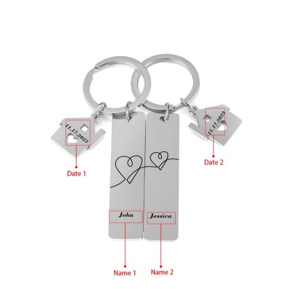 Portachiavi con carino casa per coppia  2 nomi e 2 date personalizzabile