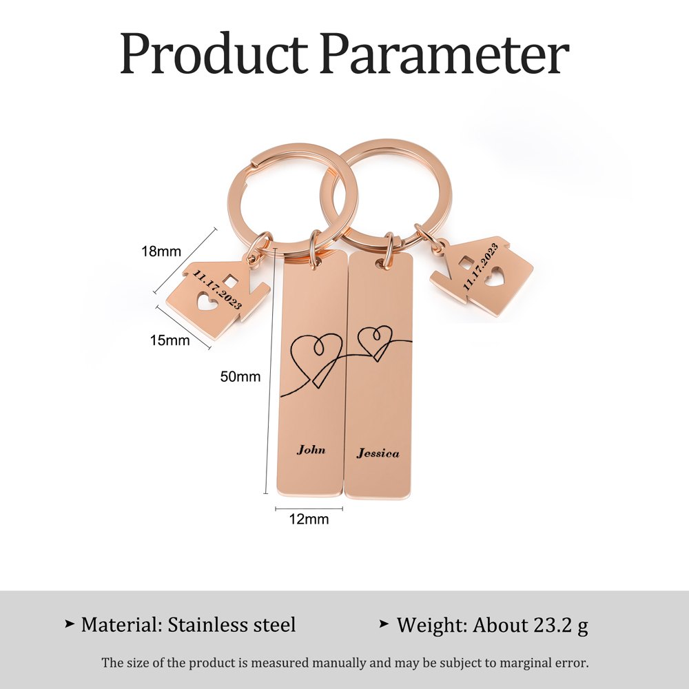 Portachiavi con carino casa per coppia  2 nomi e 2 date personalizzabile