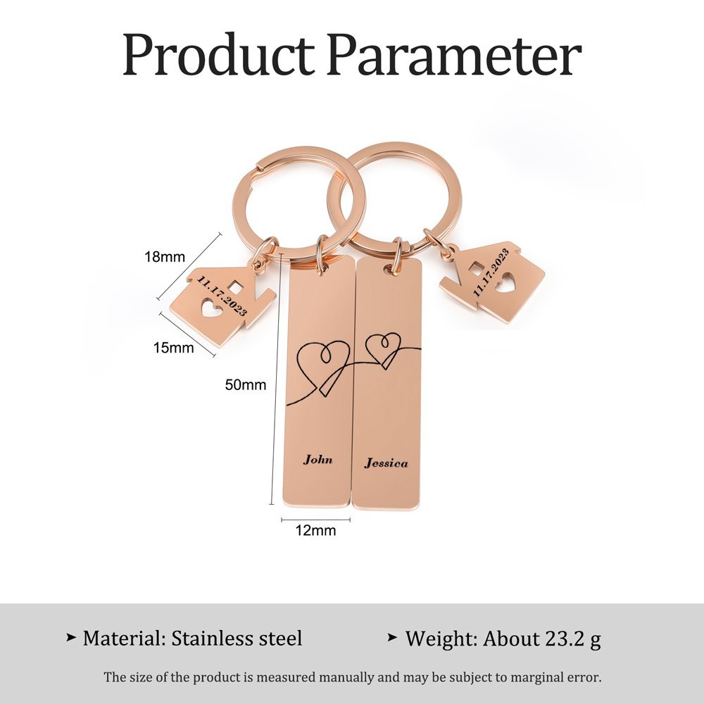 Portachiavi con carino casa per coppia  2 nomi e 2 date personalizzabile