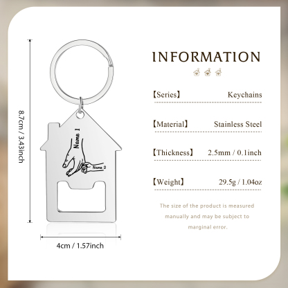 Portachiavi casa con mano nella mano 2 Nomi personalizzati regalo per famiglia