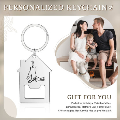 Portachiavi casa con mano nella mano 2 Nomi personalizzati regalo per famiglia