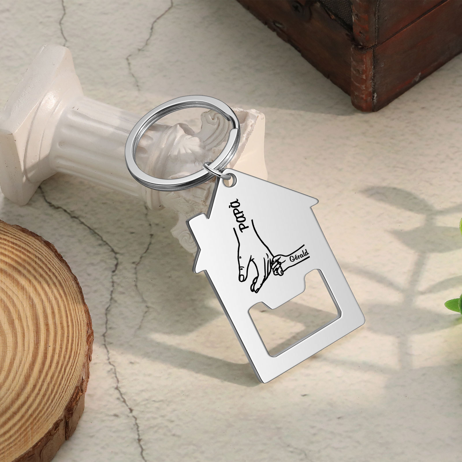 Portachiavi casa con mano nella mano 2 Nomi personalizzati regalo per famiglia