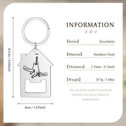 Portachiavi casa con mano nella mano 3 Nomi personalizzati regalo per famiglia