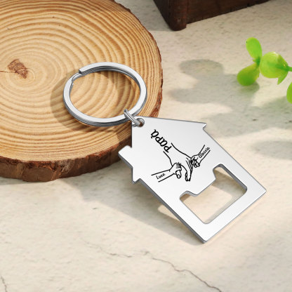 Portachiavi casa con mano nella mano 3 Nomi personalizzati regalo per famiglia