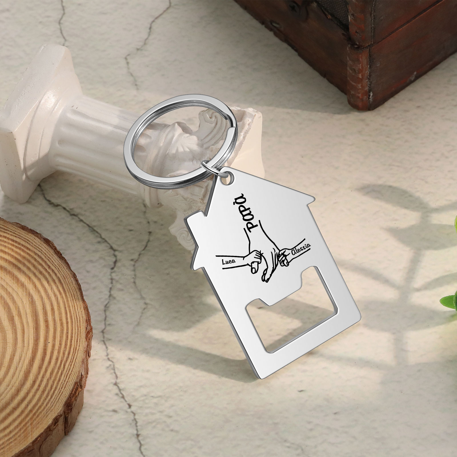 Portachiavi casa con mano nella mano 3 Nomi personalizzati regalo per famiglia
