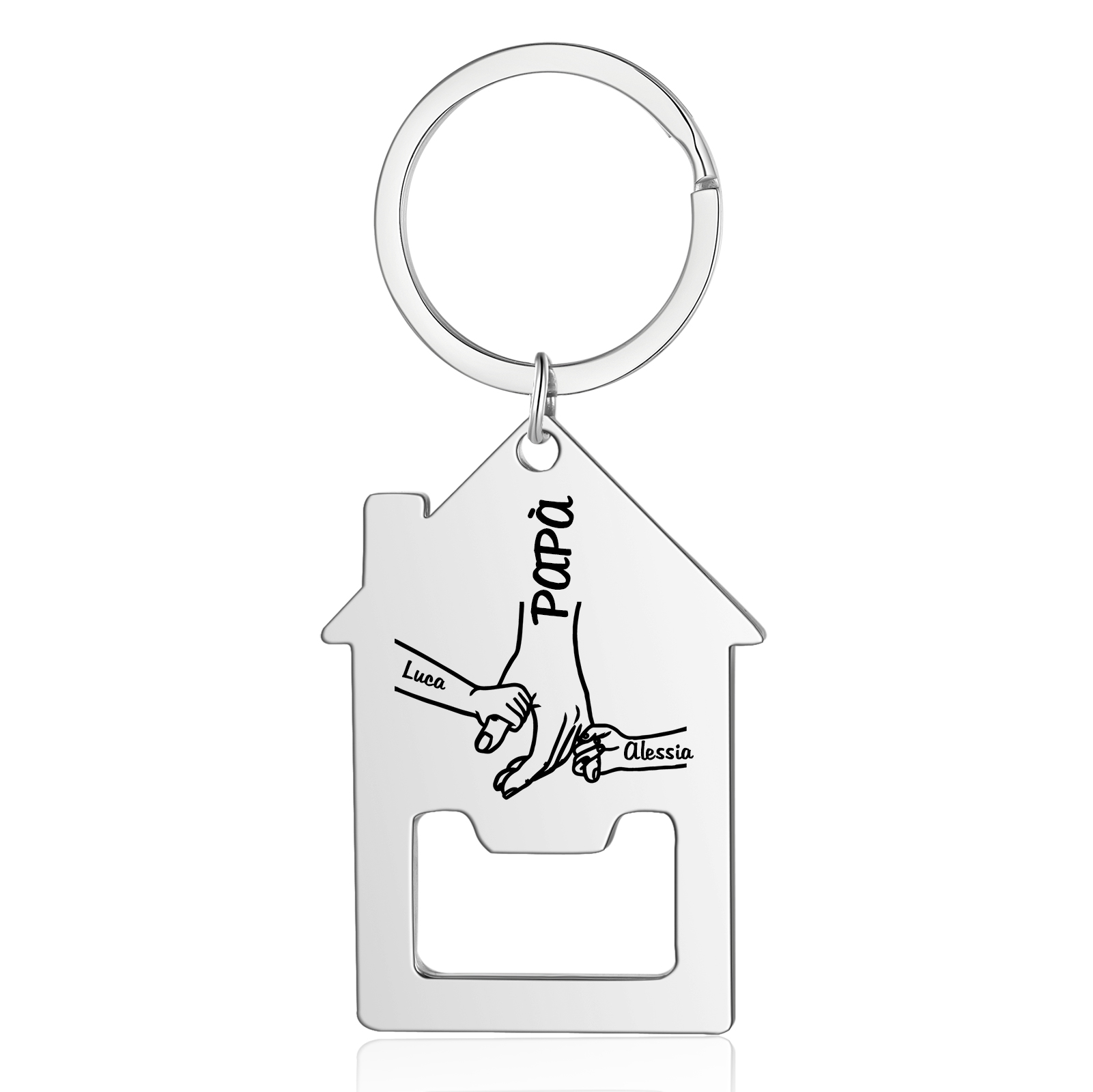 Portachiavi casa con mano nella mano 3 Nomi personalizzati regalo per famiglia