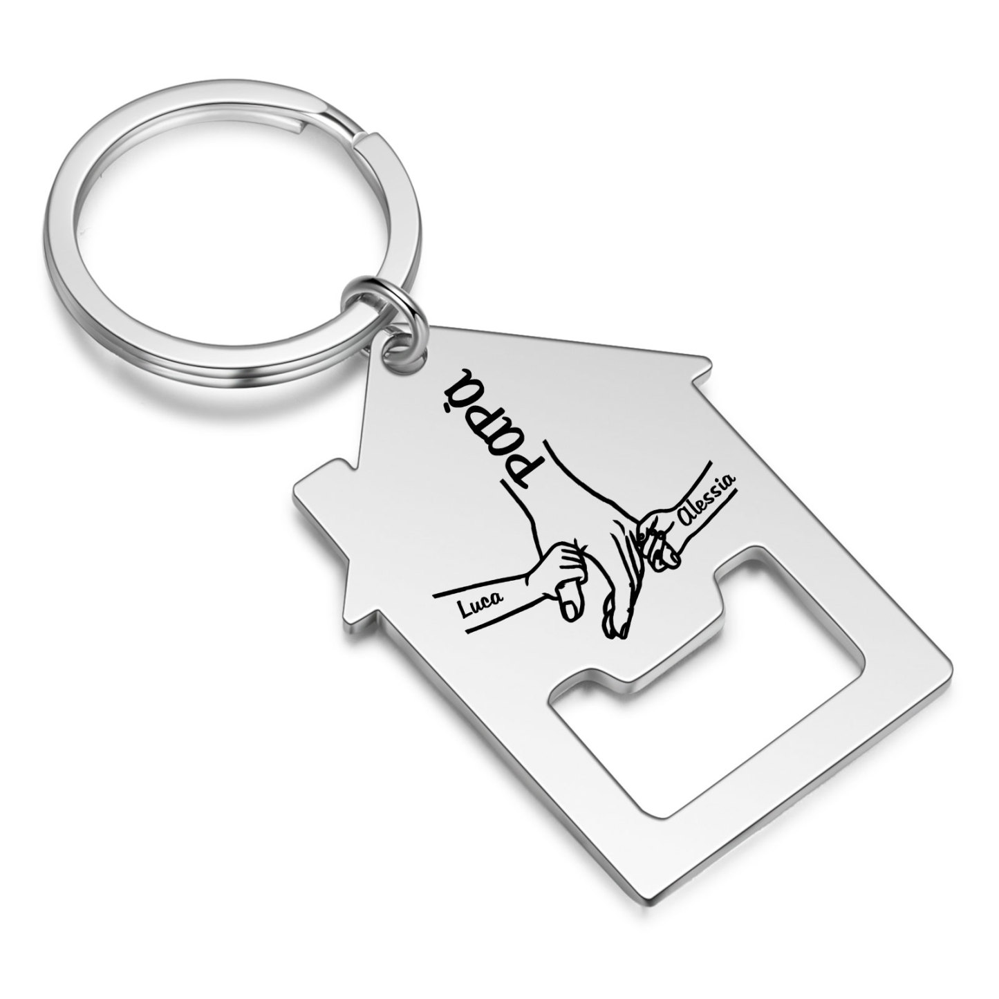 Portachiavi casa con mano nella mano 3 Nomi personalizzati regalo per famiglia