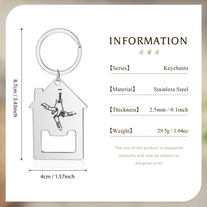 Portachiavi casa con mano nella mano 4 Nomi personalizzati regalo per famiglia