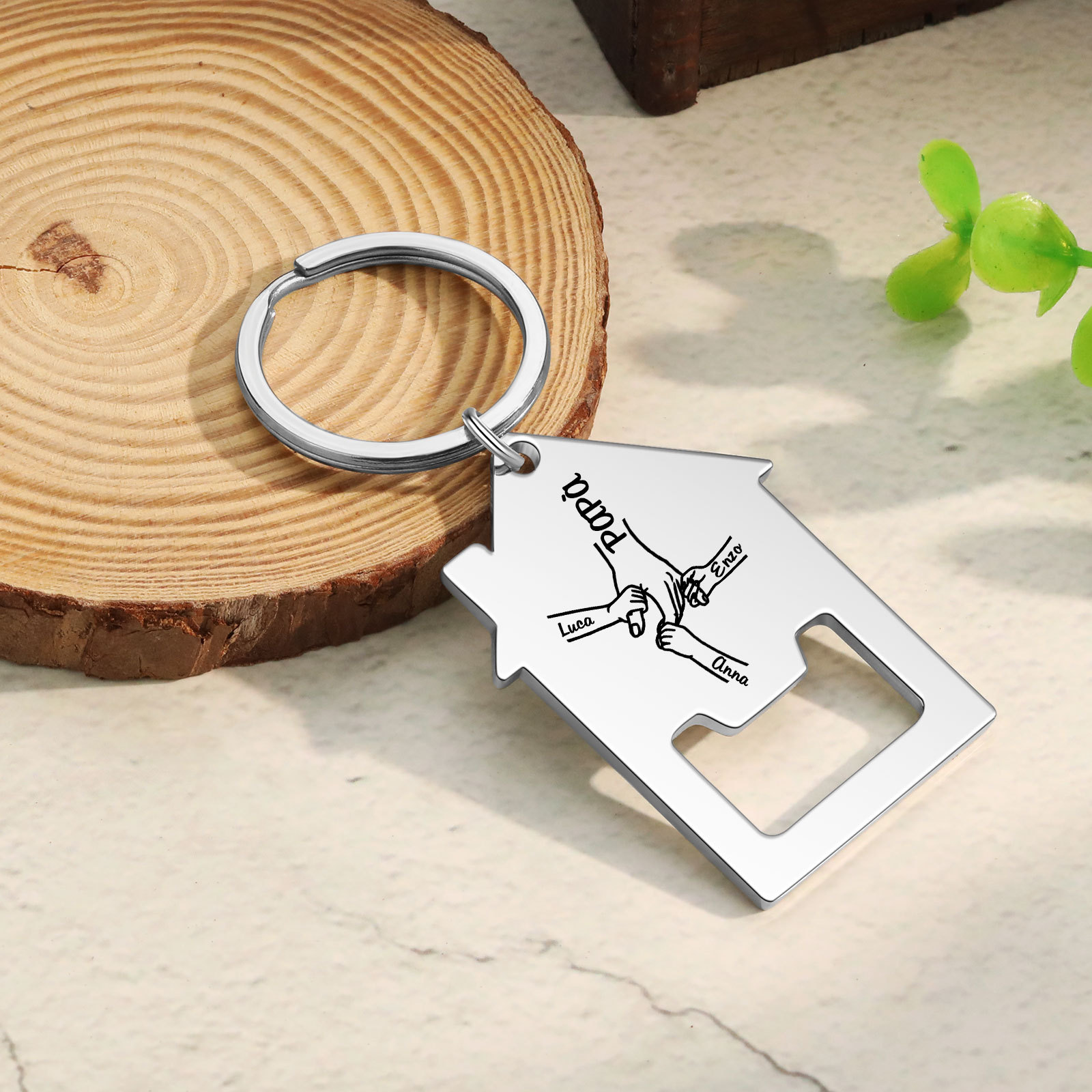 Portachiavi casa con mano nella mano 4 Nomi personalizzati regalo per famiglia