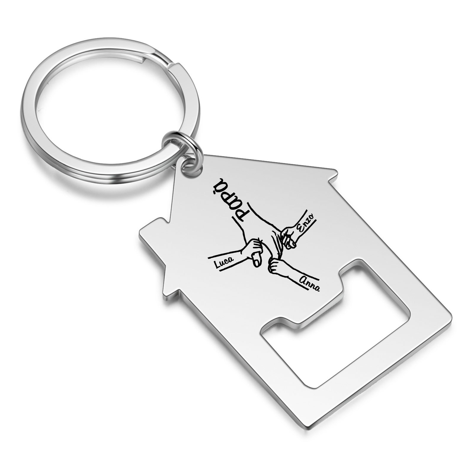 Portachiavi casa con mano nella mano 4 Nomi personalizzati regalo per famiglia