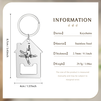 Portachiavi casa con mano nella mano 5 Nomi personalizzati regalo per famiglia